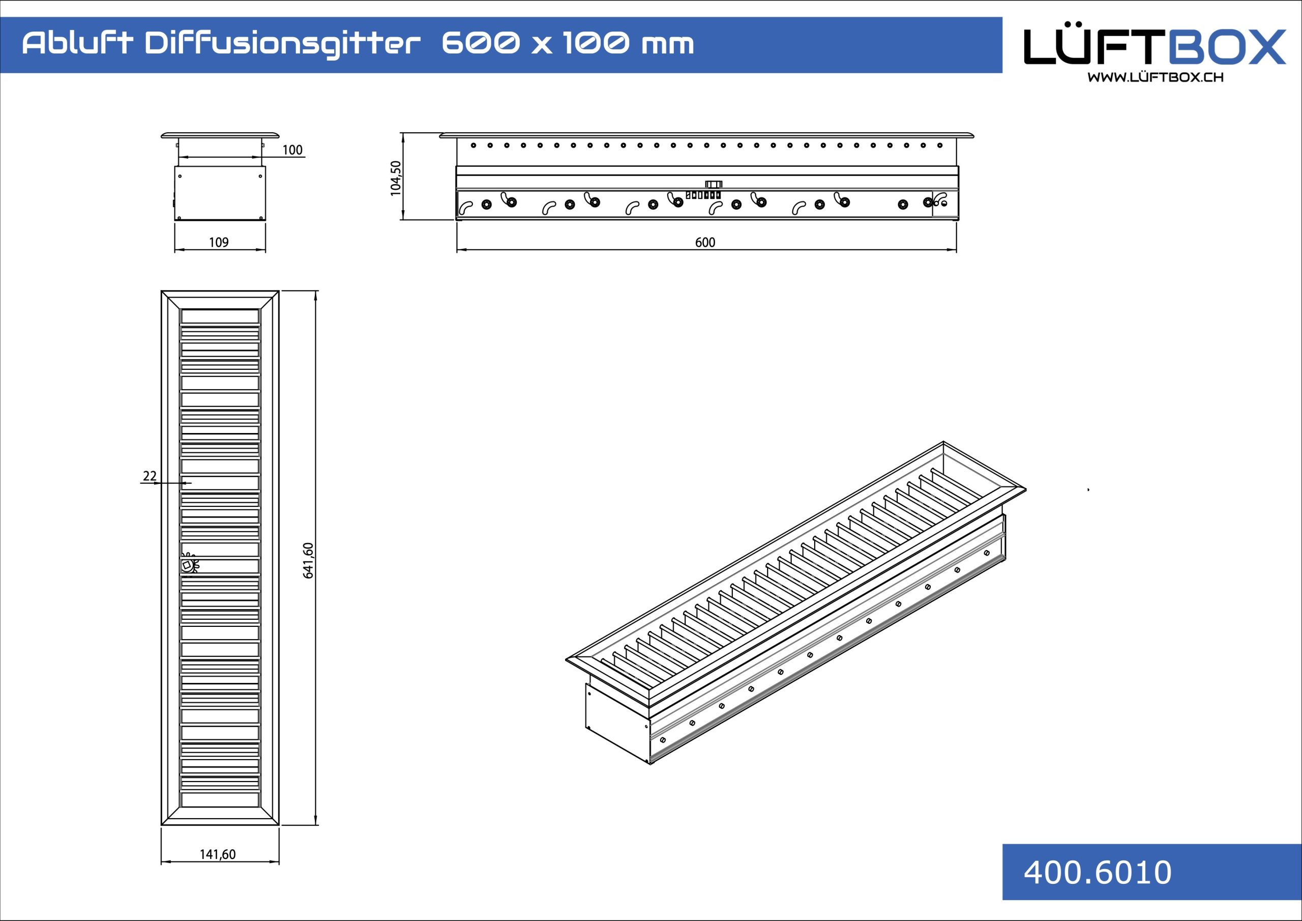 Abluft Diffusionsgitter 600 x 100 mm – Bild 2
