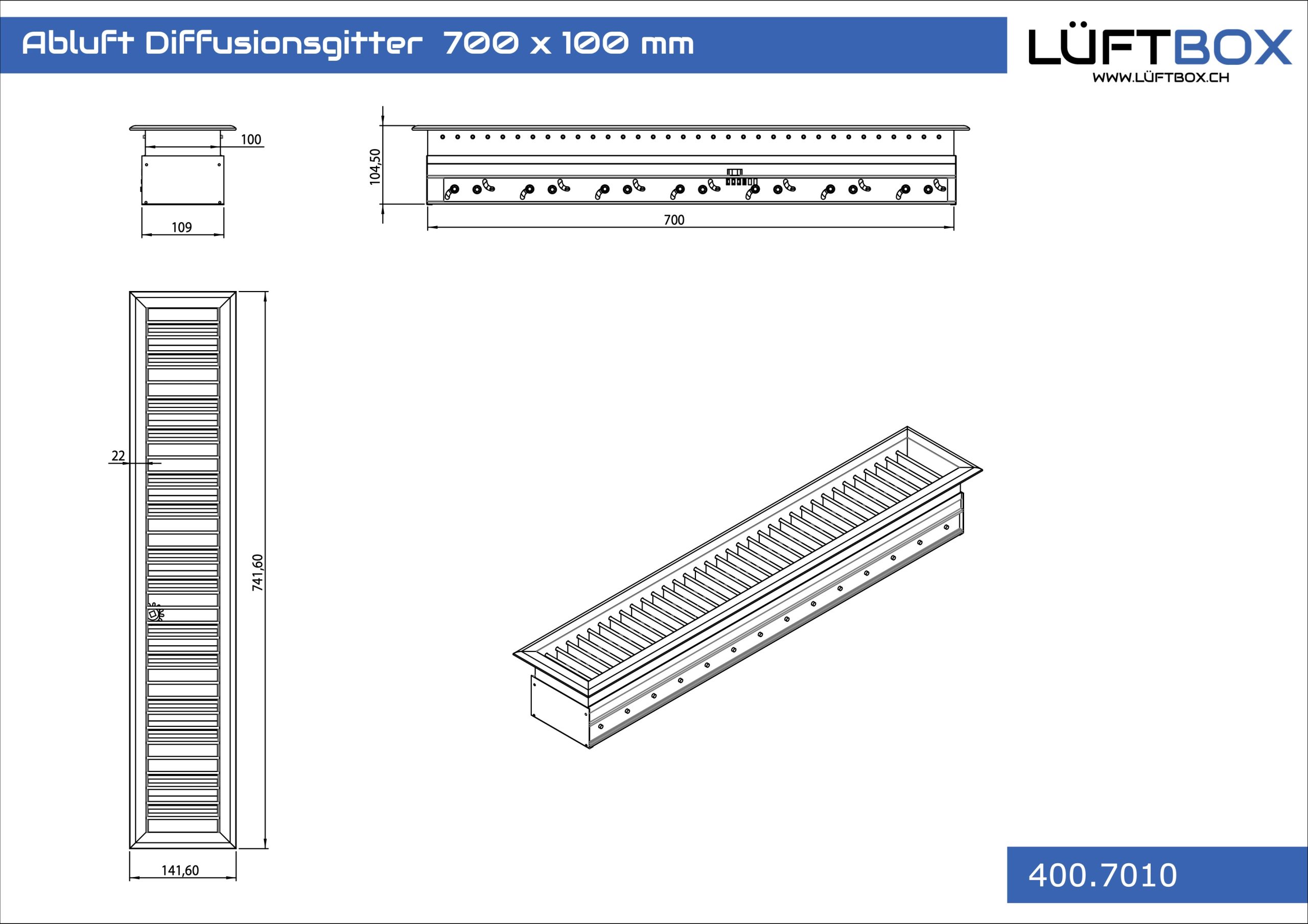 Abluft Diffusionsgitter 700 x 100 mm – Bild 2