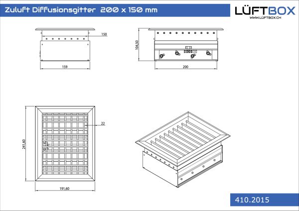 Zuluft Diffusionsgitter 200 x 150 mm – Bild 2