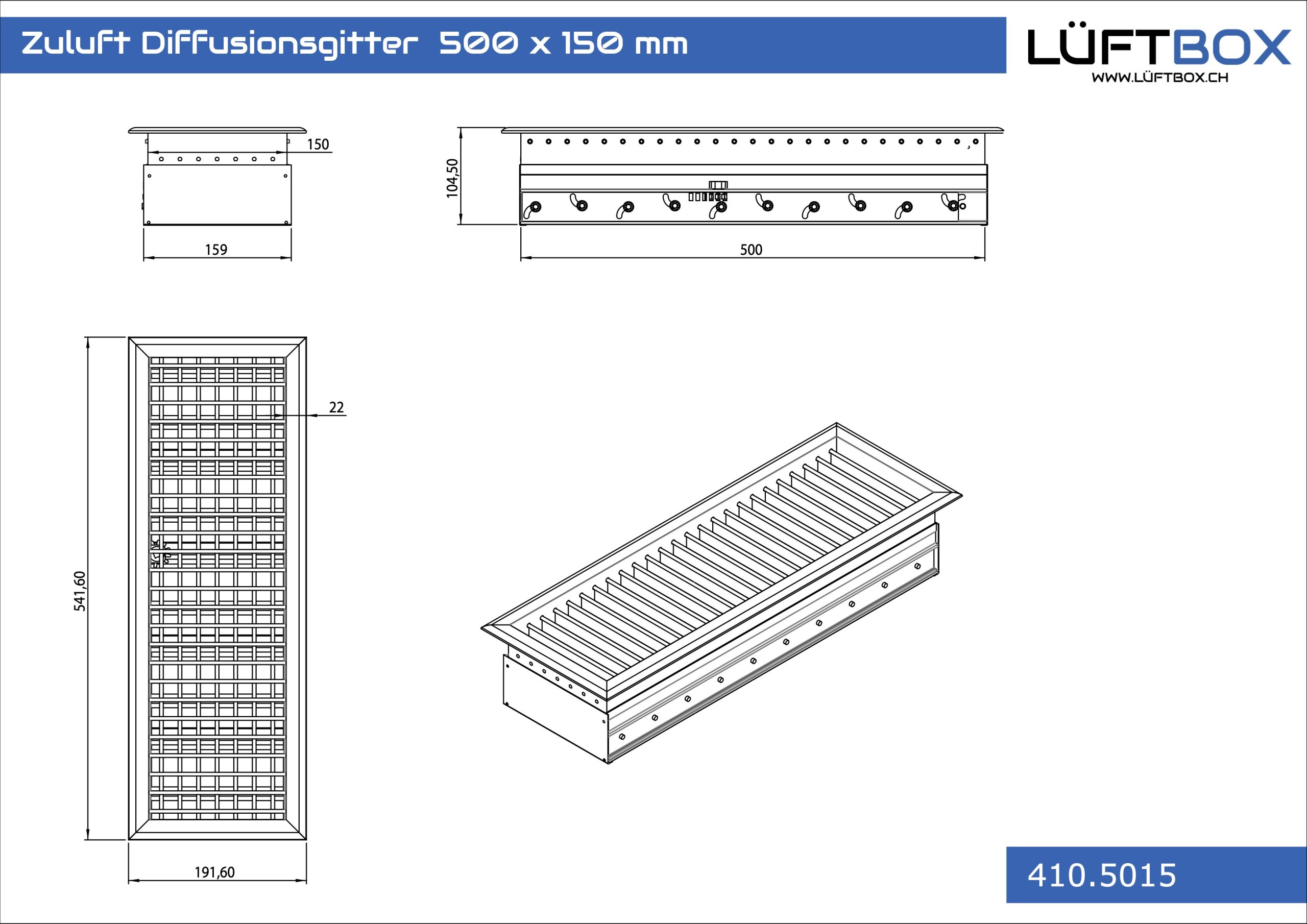 Zuluft Diffusionsgitter 500 x 150 mm – Bild 2