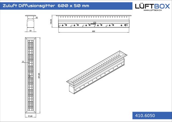 Zuluft Diffusionsgitter 600 x 50 mm – Bild 2